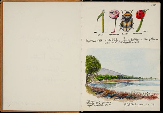 Fulco Pratesi, Diario, acquerello su carta, paesaggio della Laguna di Orbetello Località “Patanella”