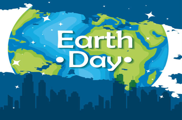 planet with city building to earth day vector illustration