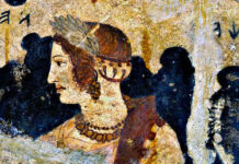 Velcha la fanciulla dipinta nella tomba degli Orchi della vasta necropoli dei Monterozzi