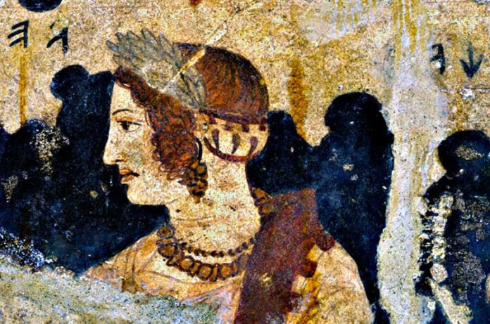 Velcha la fanciulla dipinta nella tomba degli Orchi della vasta necropoli dei Monterozzi Velcha la fanciulla dipinta nella tomba degli Orchi della vasta necropoli dei Monterozzi