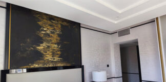 Cna, nell’Hotel Nobu di Robert de Niro le opere di Lidia Scalzo in tutte le camere L'opera di Lidia Scalzo in una delle camere del Nobu Hotel di Robert De Niro