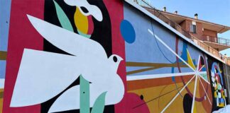 Grotte di Castro presenta alla città il murale del progetto Segni per valorizzare il tratto della Via Francigena del Nord Corn79 e Luca Font-murale a Grotte di Castro